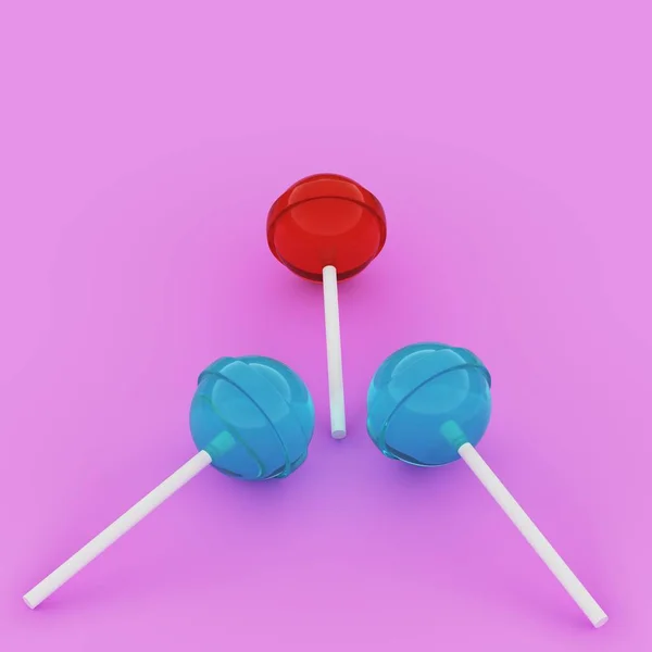Lollipop Flat лежал в основе концепции. Вид сверху. 3d-рендеринг — стоковое фото
