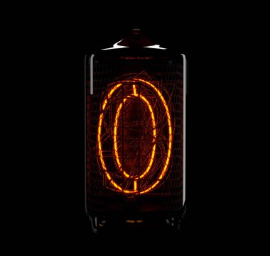 Nixie Tüp göstergesi. Sayısı sıfır retro. 3D render.