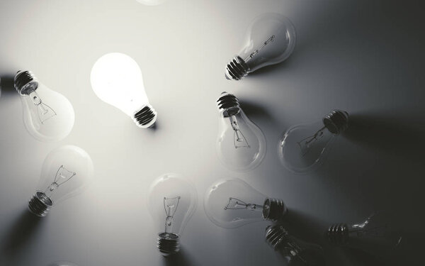 Черно-белое фото поверх лампочек
