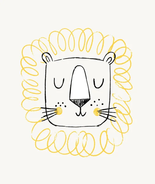 Вектор рисования льва вручную. Симпатичная львиная голова . — стоковый вектор