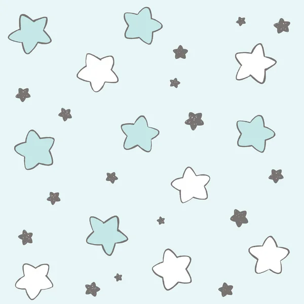 Patrón vectorial de estrellas dibujadas a mano en azul pastel. Cielo nocturno sin fisuras. Diseño de impresión para ducha de bebé niño o guardería . — Vector de stock