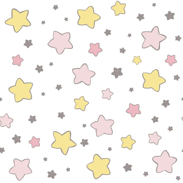 Lindo patrón de estrellas vector. Hecho a mano garabato cielo nocturno fondo sin costuras en colores pastel . — Vector de stock