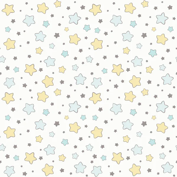 Patrón vectorial estrellas. Dibujado a mano abstracto lindo fondo sin costura en azul y amarillo . — Vector de stock
