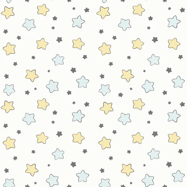 Patrón vectorial de estrellas dibujadas a mano en azul pastel. Cielo nocturno sin fisuras. Diseño de impresión para ducha de bebé niño o guardería . — Vector de stock