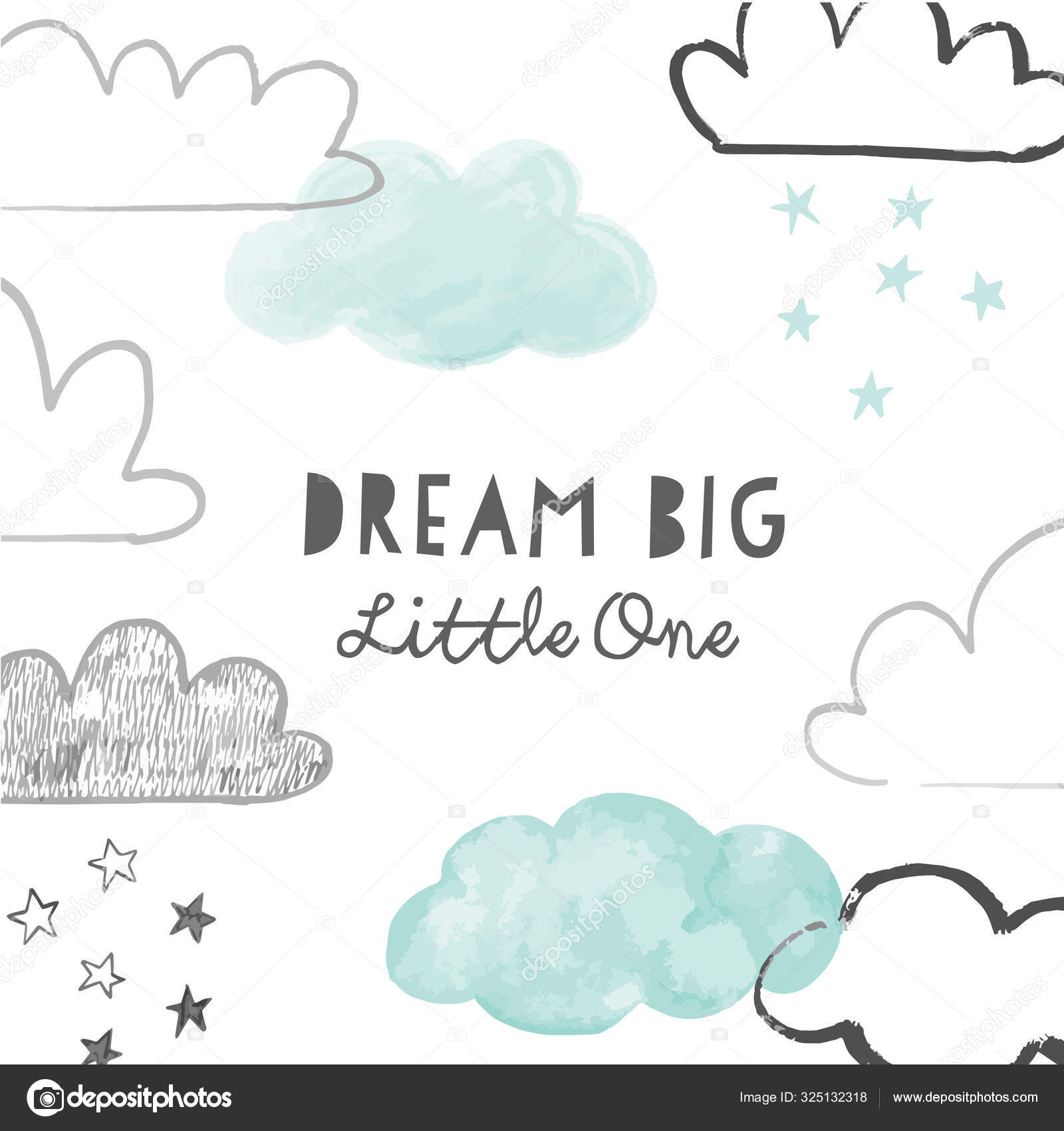 Dream Big Little Satu Dengan Awan Corat Coret Poster Atau Desain