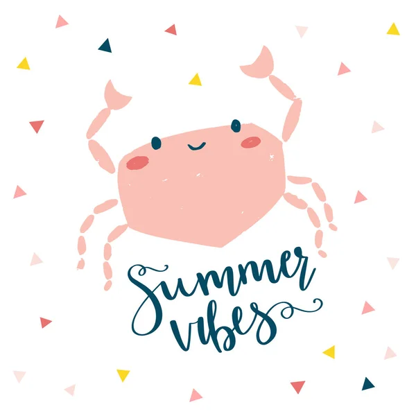 Summer crab vector illustration. Design for cards, posters, clothing. — Stock Vector