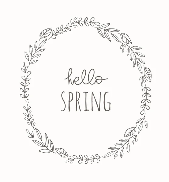 Hand drawn spring wreath vector illustration. Vintage decorative laurel frame. Hello spring design element.