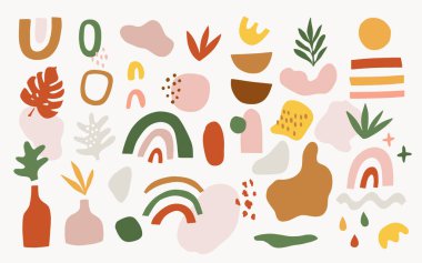 El çizimi şekiller ve karalama tasarım elementleri. Soyut modern trend vektör illüstrasyonu. Terracotta Sanat Baskısı, yanmış turuncu, tozlu pembe. Posterler ve instagram gönderileri için mükemmel..