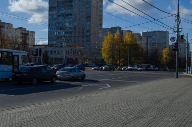 Vladimir, Rusya 20 Ekim 2018 Lenin Bulvarı, otobüs durağı Zafer Meydanı