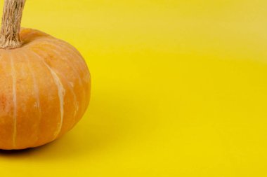 Sarı-turuncu arka plan üzerinde Halloween balkabağı süslemeleri