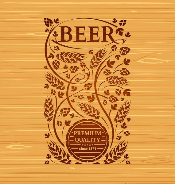 Emblema della birra vettoriale con luppolo e malto — Vettoriale Stock