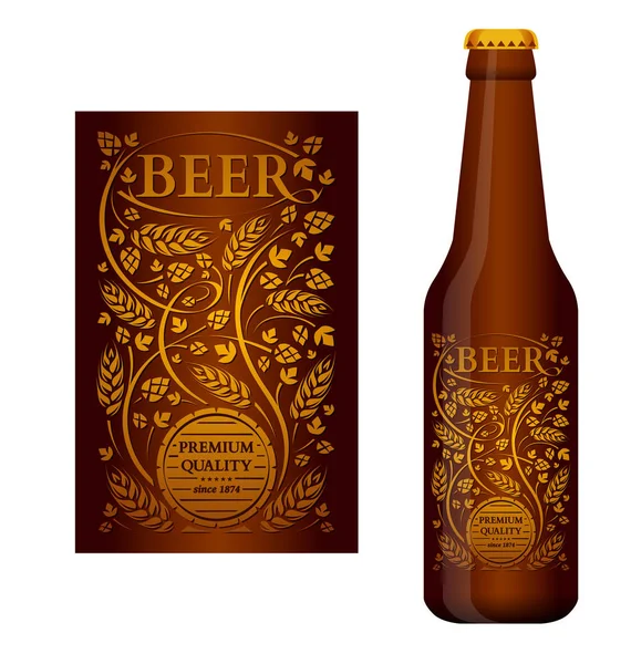 Etiqueta de cerveza vectorial con adorno floral — Vector de stock