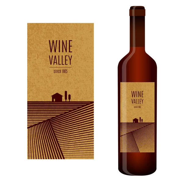 Rótulo de vinho vetorial com paisagem abstrata — Vetor de Stock