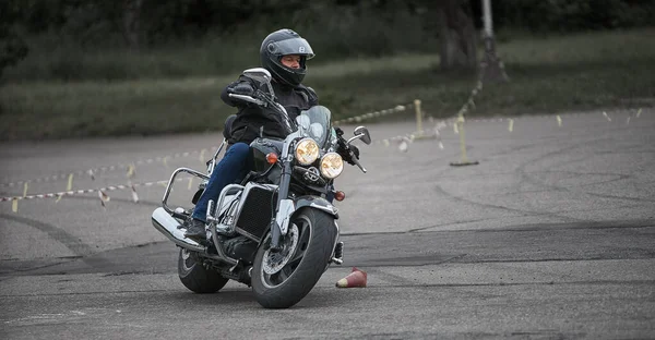 Riga, Latvia - 16.06.2019 Motorcycle gymkhana sport. A biker on a motorcycle. Motorcycling. Open moto fest. — Stock Photo, Image