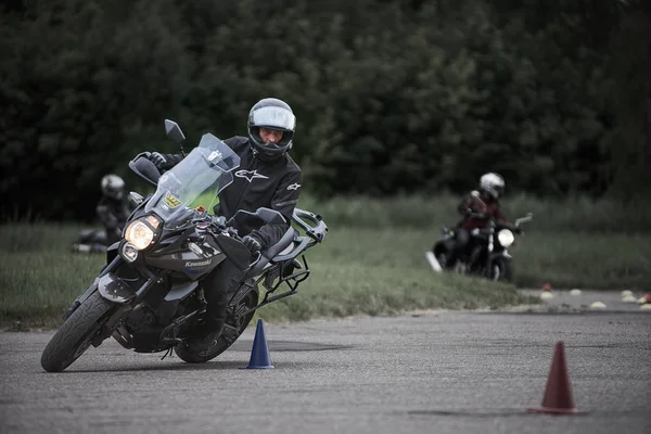 Riga, Latvia - 16.06.2019 Motorcycle gymkhana sport. A biker on a motorcycle. Motorcycling. Open moto fest. — Stock Photo, Image