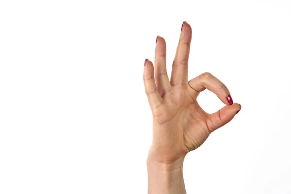 Womans hand ok sign on white background — Stock Photo, Image