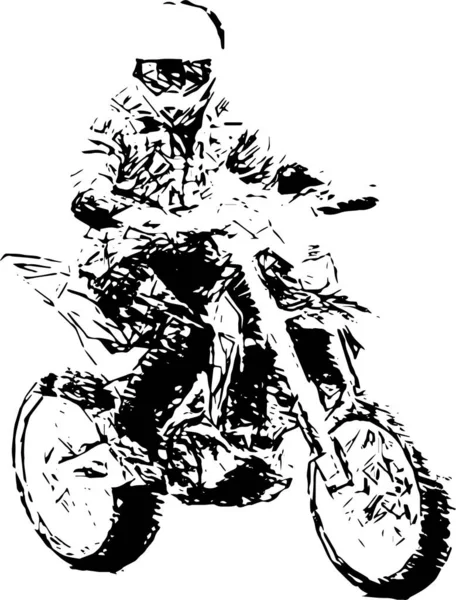 Man Dirt Bike Black White Sketch — Stock Photo, Image