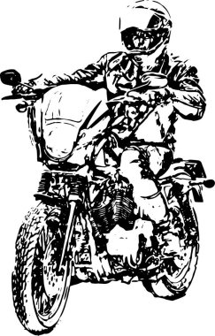 Helikopterdeki adam. Siyah beyaz çizim.