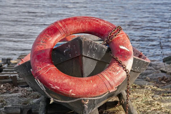 Rettungsboje Bug Eines Alten Bootes — Stockfoto