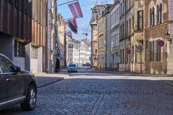 2020 Riga Letland Lege Straat Van Oude Stad Riga Oude — Stockfoto