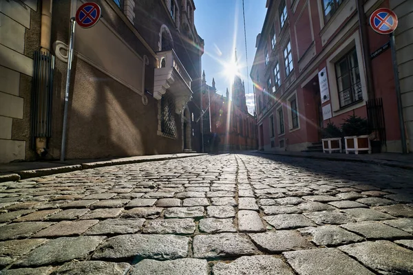 Zonsondergang Boven Daken Van Oude Stad Riga — Stockfoto