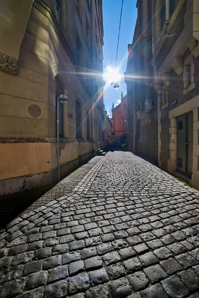 Tramonto Sui Tetti Della Città Vecchia Riga — Foto Stock