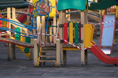 closed and empty playgrounds because of coronavirus, covid-19, crisis, 2020.