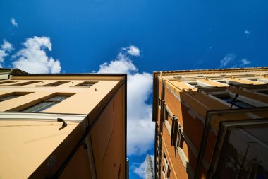Blue sky over the roofs of old city in Riga.