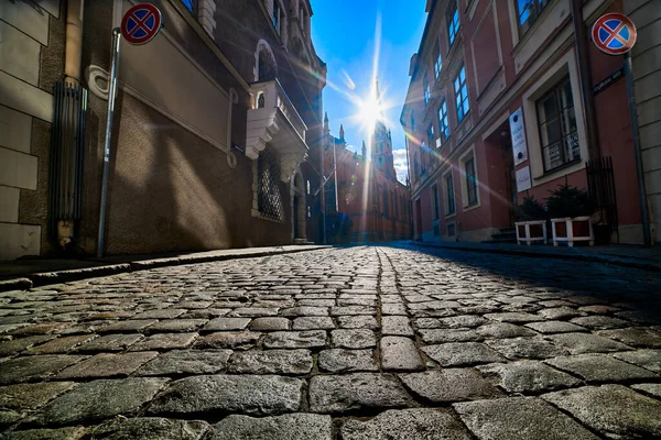 Por Sol Sobre Telhados Cidade Velha Riga — Fotografia de Stock