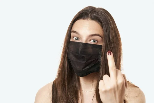 Close Portrait Pretty Female Wearing Surgical Mask Isolated White Background — Stock Photo, Image