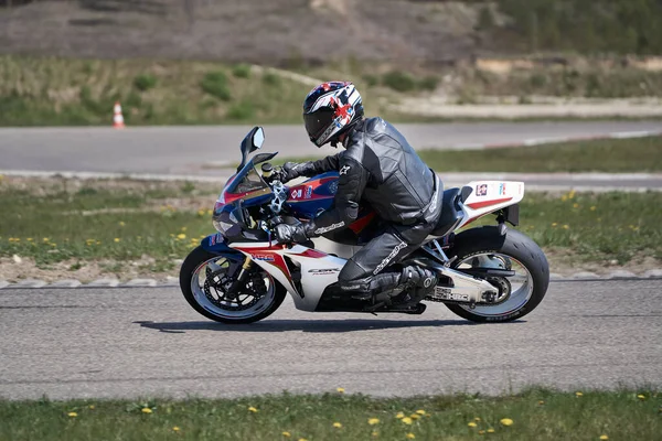 2020 Ropazi Latvia Motorcyclist Supermoto Rides Empty Asphalt Road — Stock Photo, Image