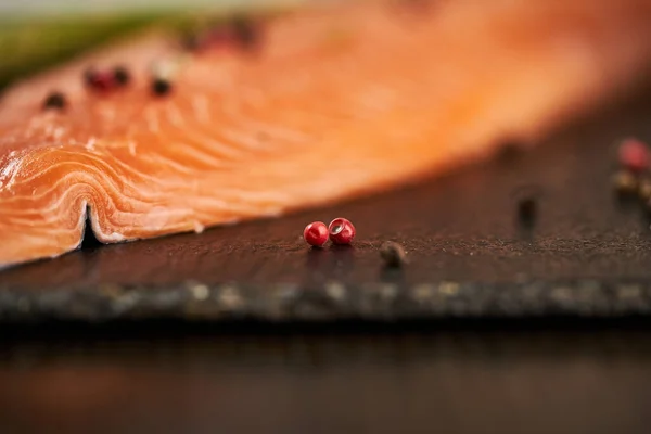 Salmon Black Pepper Plate Close — Stock Photo, Image