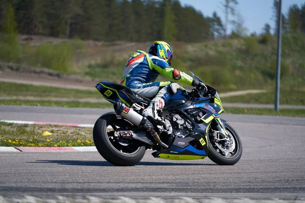 2020 Ropazi Letónia Prática Motocicleta Inclinada Para Canto Rápido Pista — Fotografia de Stock