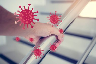 El teması konseptinden en çok virüs ya da bakteri bulaşması, Covid-19 ya da Coronavirus on the Trabister, Covid-19 virüsü enfeksiyonu, kirlilik, mikroplar, bakteriler sık sık dokunulan .