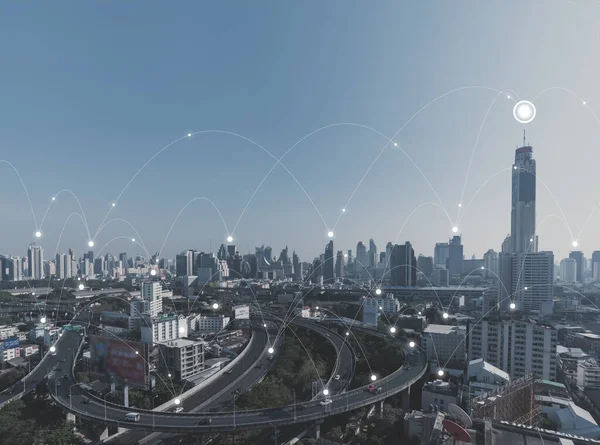 Data Trasmitter Med Ansluten Linje Visar Dataöverföring Smart City Konceptuell — Stockfoto