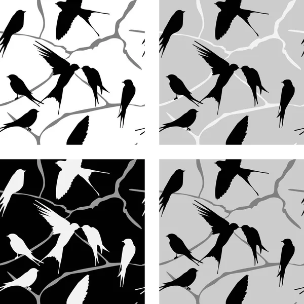 Птахи на гілках вектор безшовний фон набір — стоковий вектор