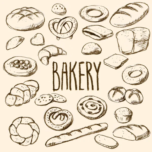 Breads and pastries hand drawn collection — Stock Photo, Image