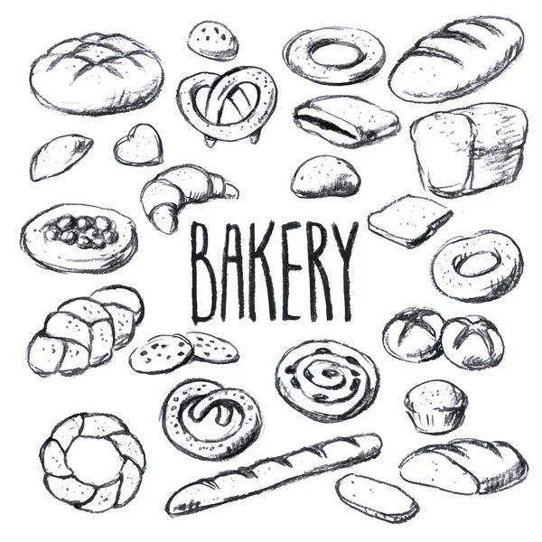 Breads and pastries hand drawn collection — Stock Vector