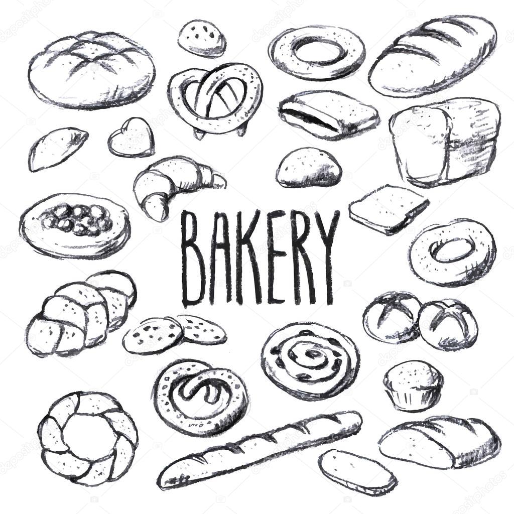 breads and pastries hand drawn collection 