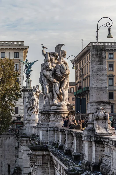 Rome Italy December 2019 Vittorio Emanuele Bridge Details Sculptures Statues — 스톡 사진