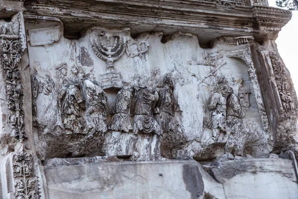 Řím Itálie Prosince 2019 Detail Staré Basreliéfy Troskách Paláce Septimius — Stock fotografie