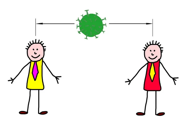 Kinder Zeichnen Coronavirus Covid Kampagne Abstand Halten Präventive Maßnahmen — Stockfoto