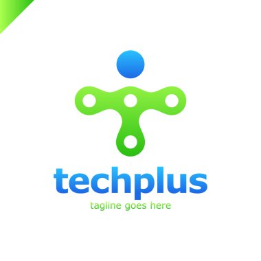 T harfi logo simgesi şablonu. Teknoloji, ağ, dijital, Vektör İllüstrasyon. Teknik artı. Bağlantı adamı logotürü