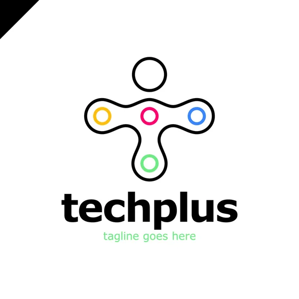 Szablon ikony logo litery T. Technologia, Sieć, cyfrowy, wektor ilustracja. Tech Plus. Link Man logotyp — Wektor stockowy