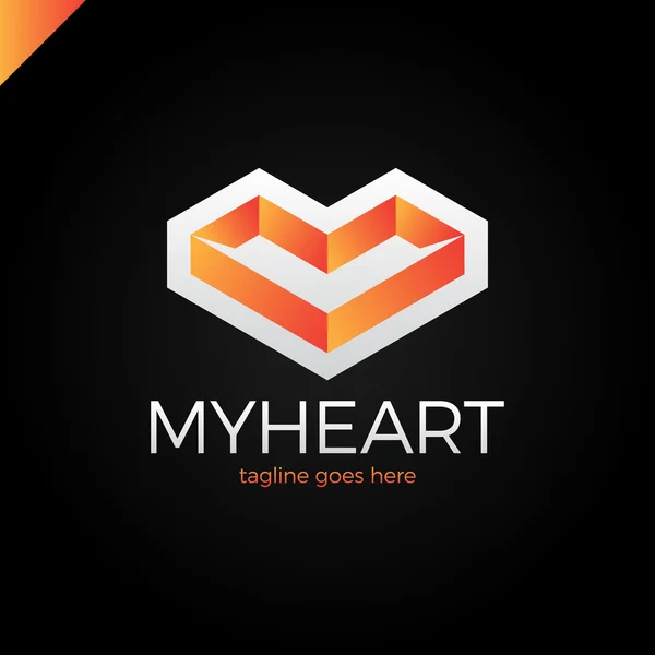 Lettera astratta M e simbolo del logo del cuore. Logotipo della linea d'amore isometrica — Vettoriale Stock