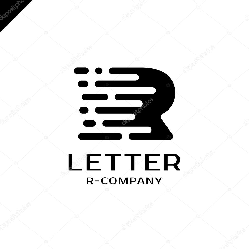 Abstract letter R logo design template. Dynamic vector unusual font. Universal fast speed fire moving water quick energy drop icon.