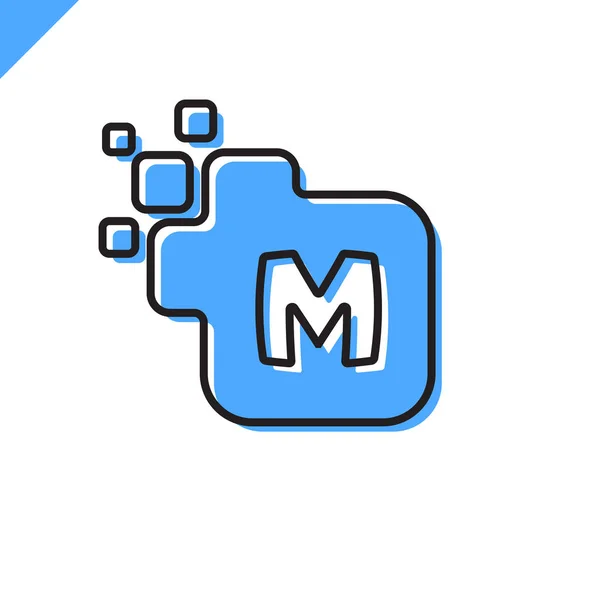 Ділова корпоративна квадратна літера вектор дизайну логотипу шрифту M. Барвистий шаблон цифрового алфавіту для технології. Логотип пікселя — стоковий вектор