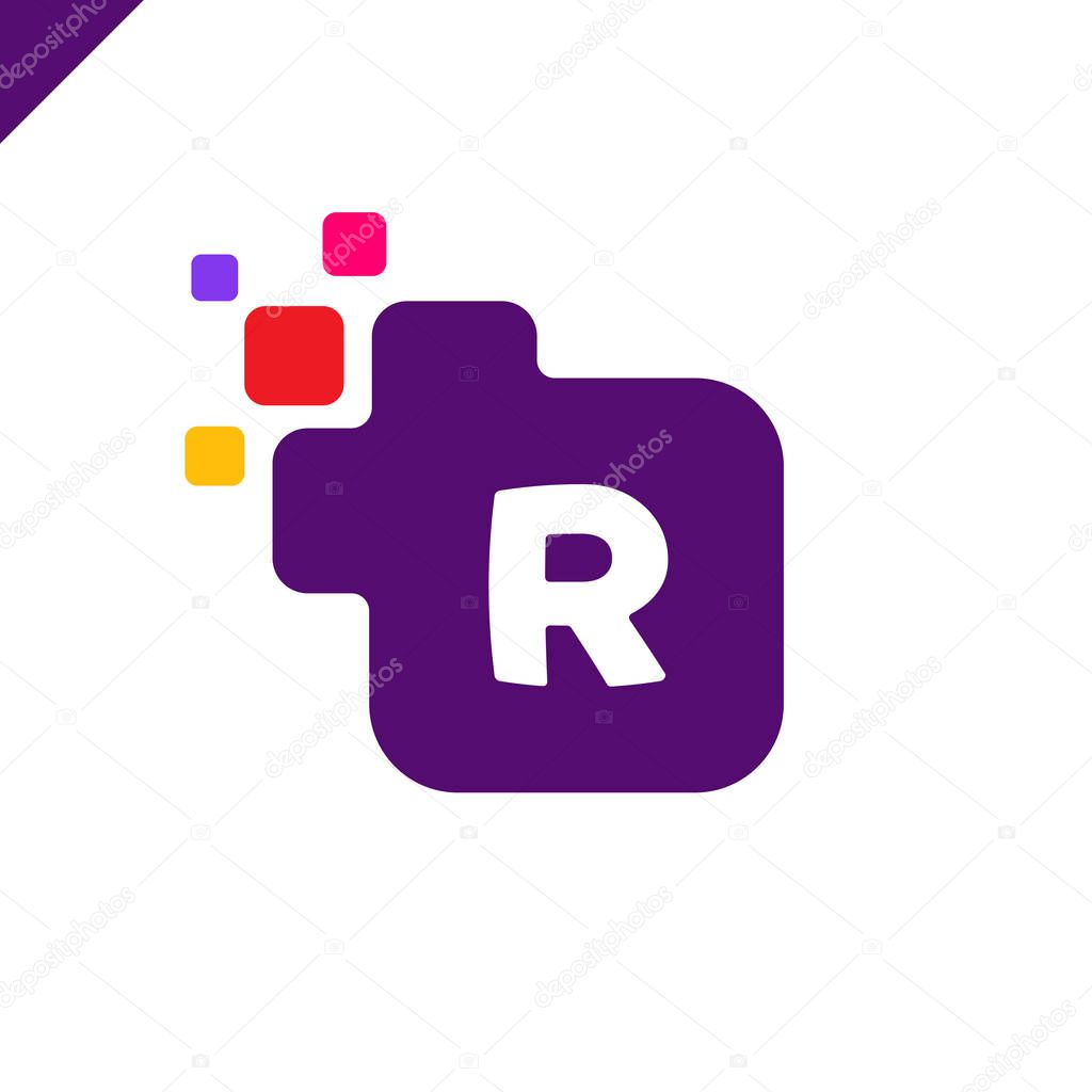 Business corporate square letter R font logo design vector. Colorful digital letter alphabet template for technology. Pixel logotype