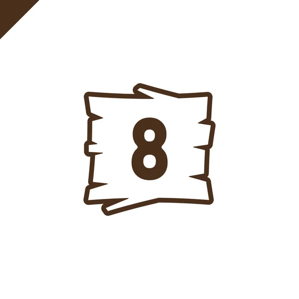 Blocos de alfabeto de madeira com número 8 em área de textura de madeira com contorno . — Vetor de Stock