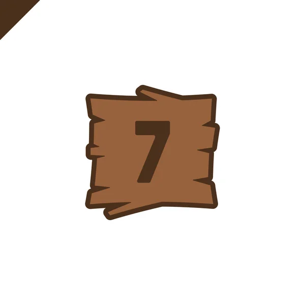 Blocos de alfabeto de madeira com número 7 em área de textura de madeira com contorno . — Vetor de Stock